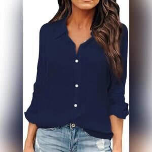 NWT OMSJ Chiffon Office V Neck Casual Business Blouse, XL